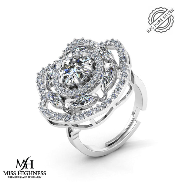 Pure 925 Silver Vintage Rose Flower Special Ring for Ladies