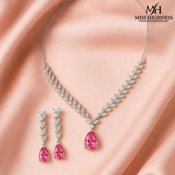 Miss Highness 925 Silver Green Zircon Necklace Set With Earring for Women