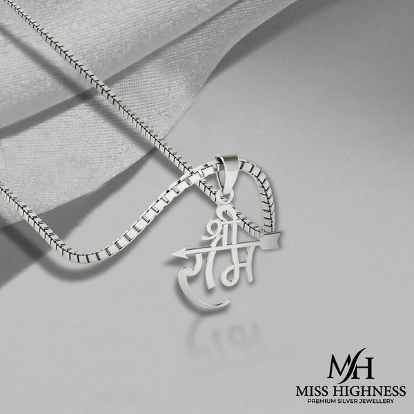 Pure 925 Sterling Silver shree Ram Pendant With Silver Chain For Men & Women | 6 Months Warranty.