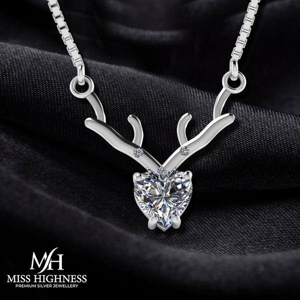 Pure 925 Silver Deer Heart Pendant pendent with chain