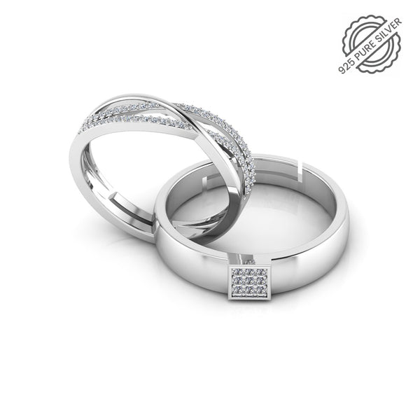 925 Pure Starling Silver Zircon Studded Three Line Free Size and Classy Status Special Couple's Ring