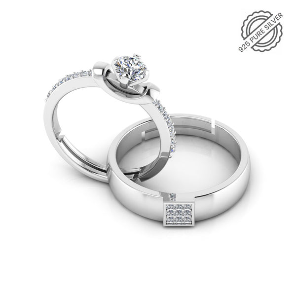 925 Pure Starling Silver Cubic Zirconia Diamond and Classy Status Special  Couple's Ring