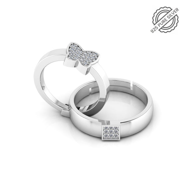 925 Pure Starling Silver  Diamond Studded Free size Butterfly and Classy Status Special Couple's Ring
