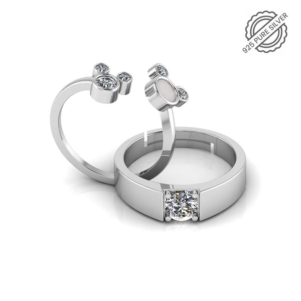 925 Sterling Silver Solitaire Cute Mickey Enamel Free size Couple's Ring