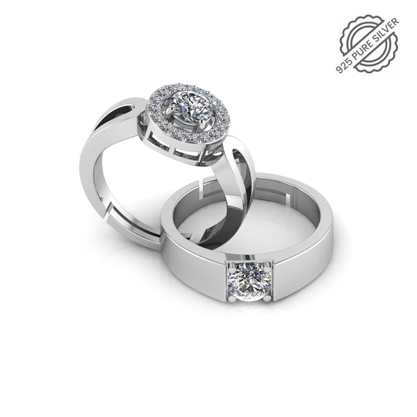 925 Sterling Silver Solitaire and Glamaeria Ring For Couple's