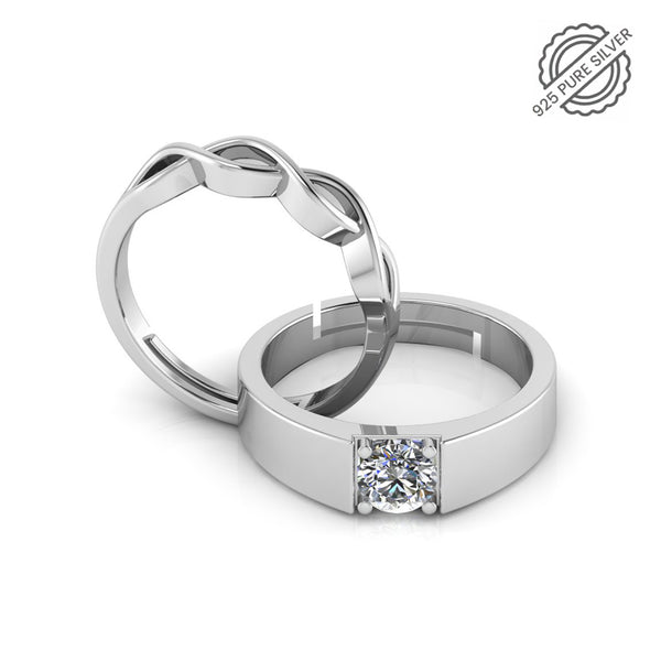 925 Sterling Silver Solitaire Twisted Special Ring For Couple's