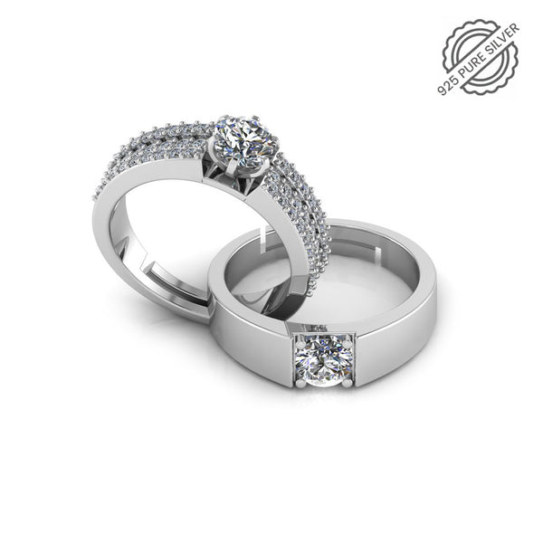 925 Sterling Silver Solitaire Triple Lair Solitaire Ring For Couple's