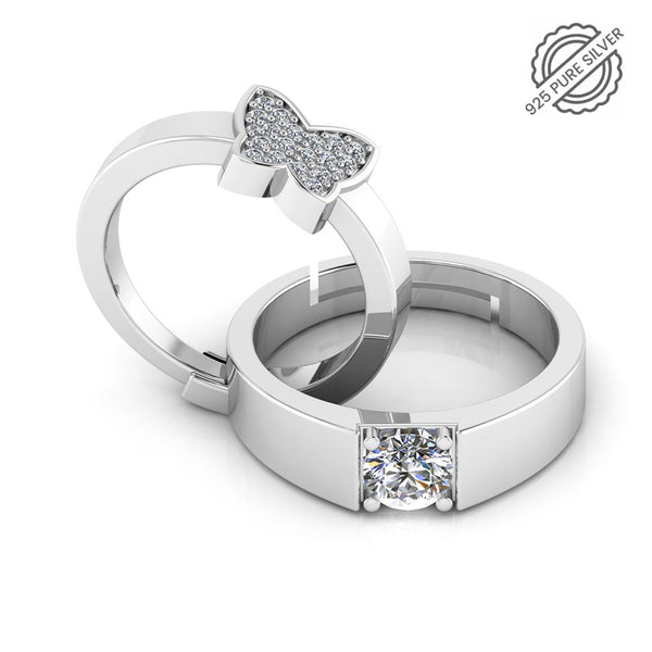 925 Sterling Silver Diamond studded Butterfly Couples Ring