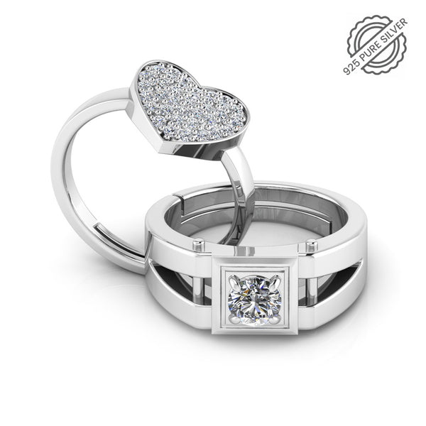 925 Pure Sterling Silver Trendor Heart Decor and Stardom Special Couple's Ring
