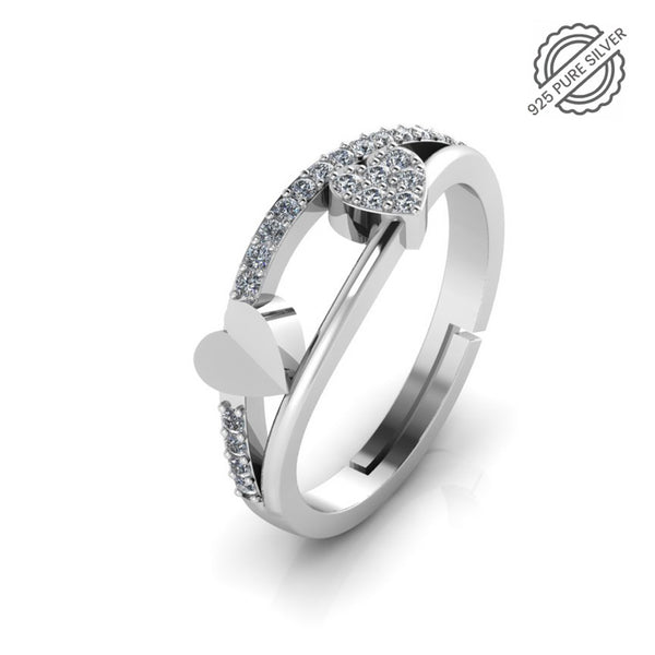 925 Pure Silver Zircon Heart Ring For Ladies
