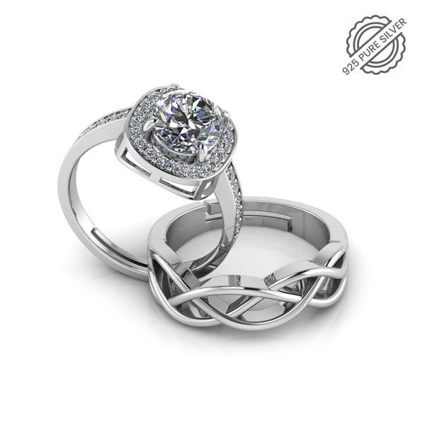 925 Sterling Silver Solitaire Queens and Celtic Knot Couple's Ring