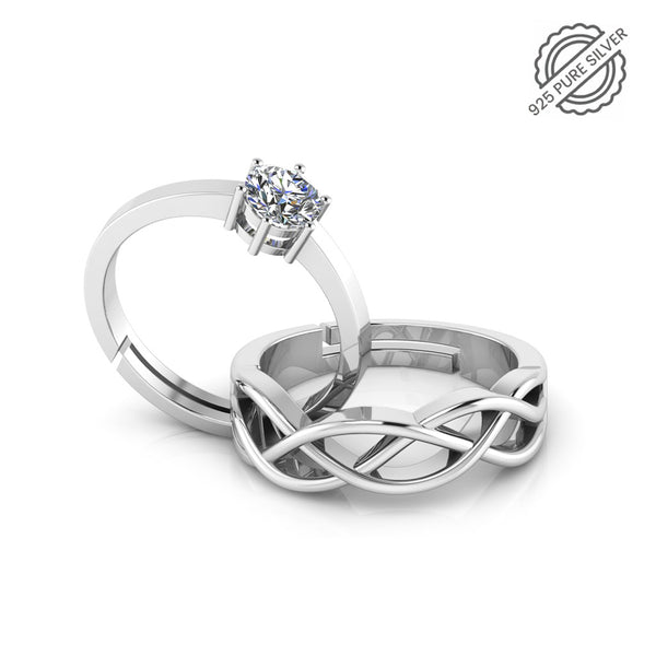 925 Sterling Silver Solitaire and Celtic Knot Couple's Ring
