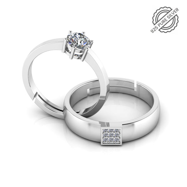 925 Pure Starling Silver Solitaire and Classy Status Special Couple's Ring