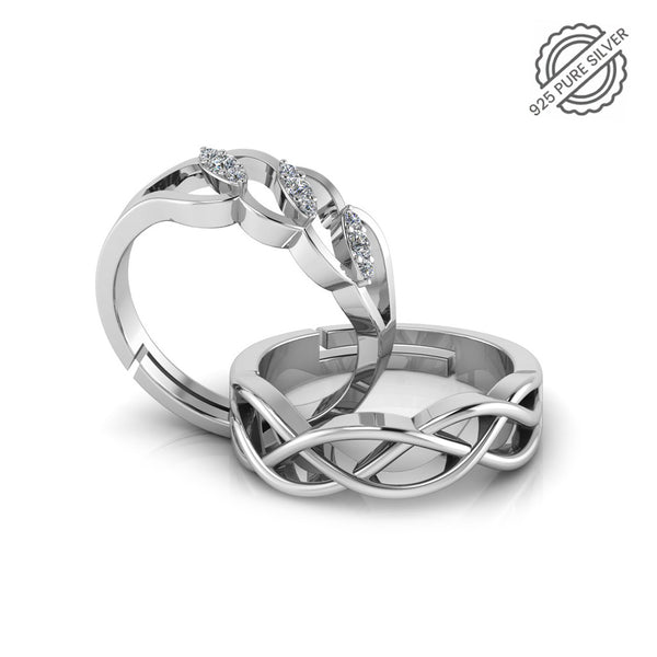 925 Crystal Sterling Silver Designer Zircon Diamond and Celtic Knot Special Couple's Ring