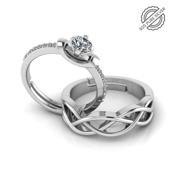 925 Sterling Silver Cubic Zirconia Diamond and Celtic Knot Couple's Ring