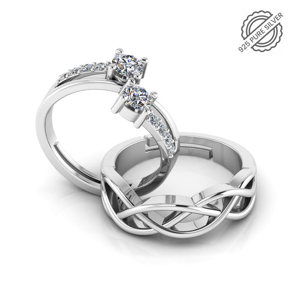 925 Sterling Silver Cubic Zircon and Celtic Knot Couple's Ring