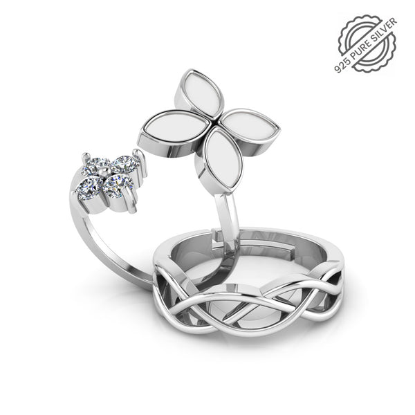 925 Sterling Silver Cubic Zircon Enamel and Celtic Knot Couple's Ring