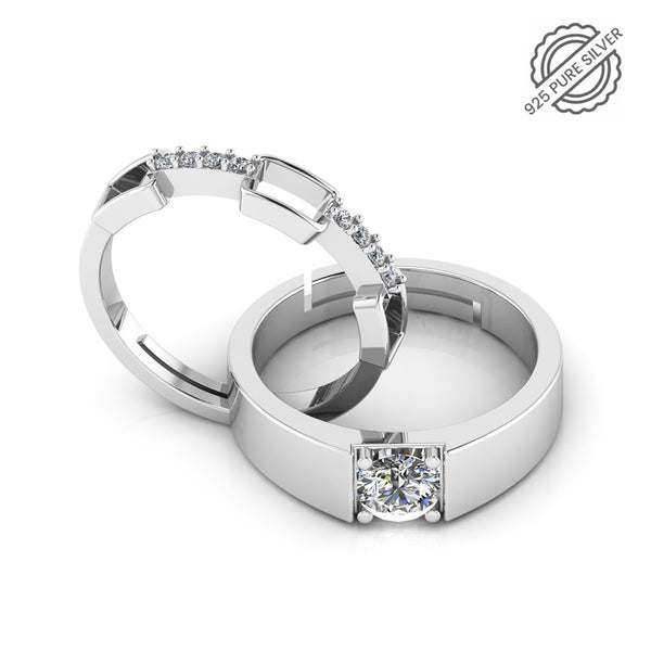 925 Sterling Silver Minimal Zircon Diamond Couple's Ring