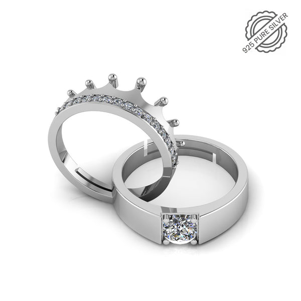 925 Sterling Silver Zircon Embellished Crown Couple's Ring