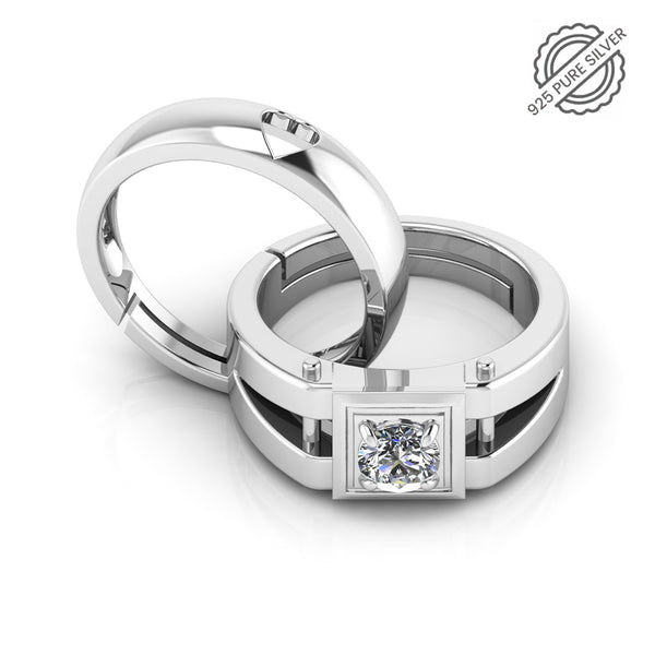 925 Pure Silver Crystal heart Stardom Special Couple's Ring