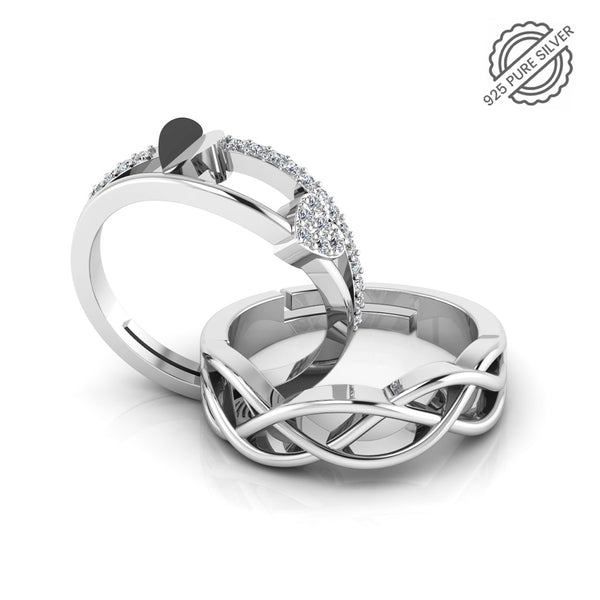 925 Pure Silver Zircon Celtic Knot Ring For Couple's
