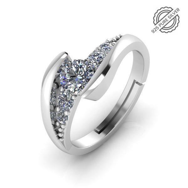 925 Crystal Sterling Silver Solitaire Diamond Statement Ring