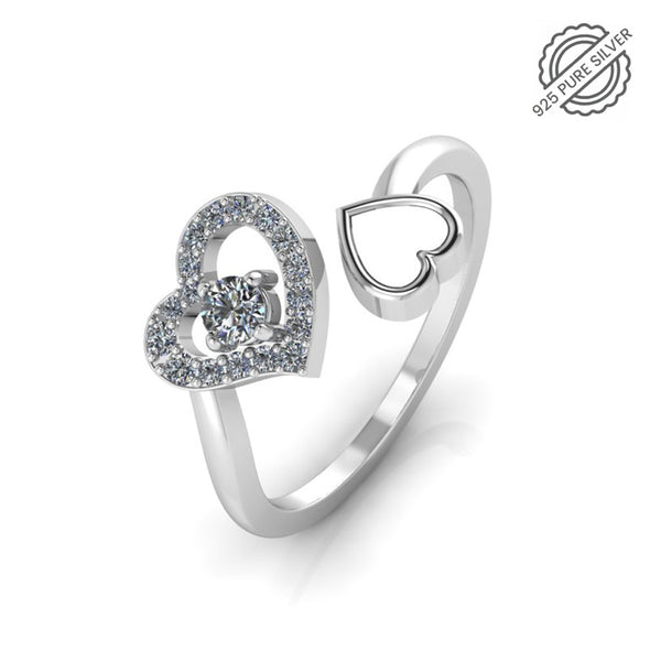 925 Sterling Silver Cubic Zirconia Enamel Heart Ring Freesize