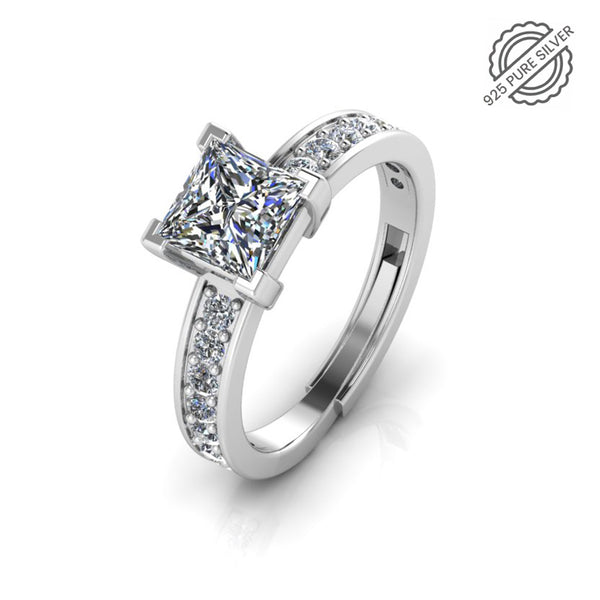 925 Pure Sterling Silver Princess Diamond Cut Ring for Ladies