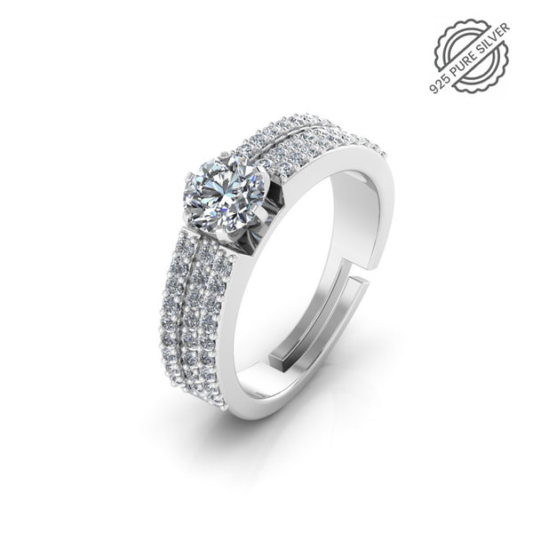 925 Pure Starling Silver Triple Lair Solitaire Ring for Ladies