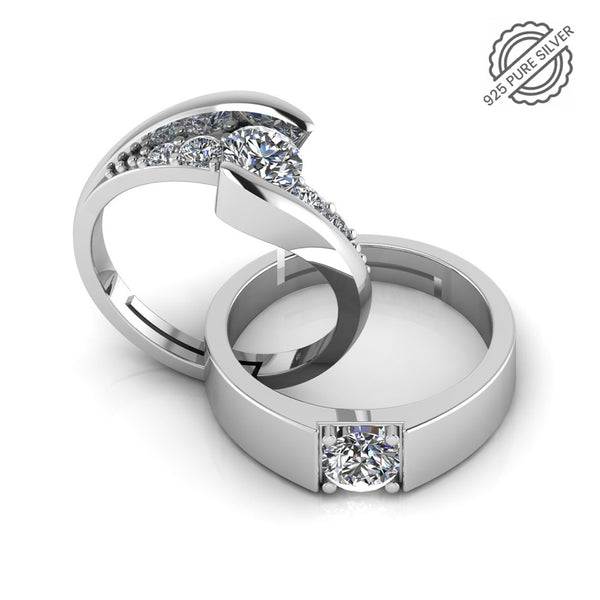 925 Crystal Sterling Silver Statement Ring for Couple's