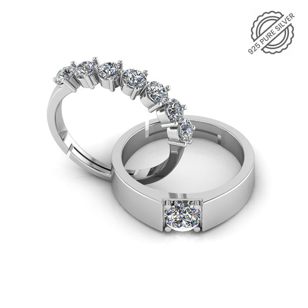 925 Sterling Silver Solitaire and minimal Rings for Couple