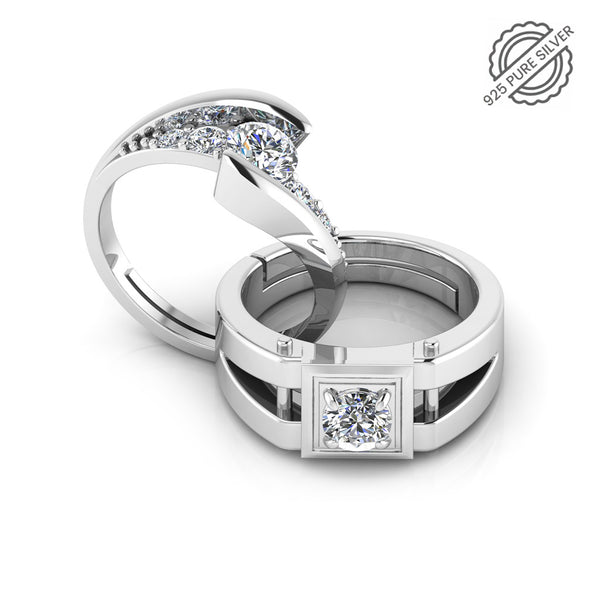 925 Pure Sterling Silver Crystal and Stardom Mens Couple's Ring