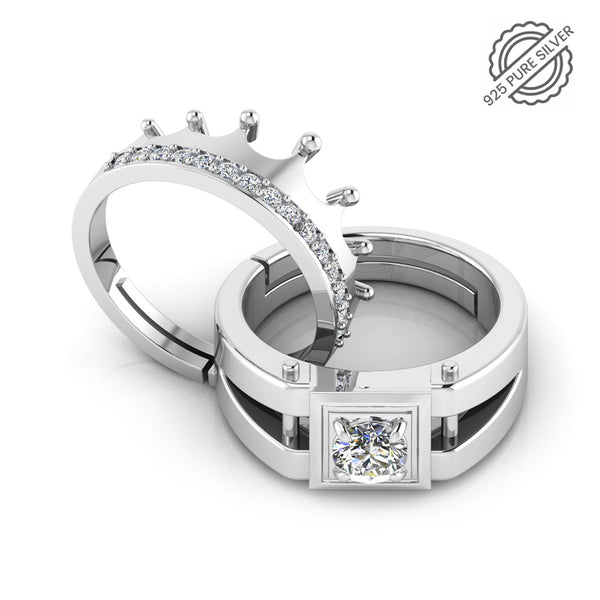 925 Pure Sterling Silver Zircon Embellished Crown and Stardom Mens Couple's Ring