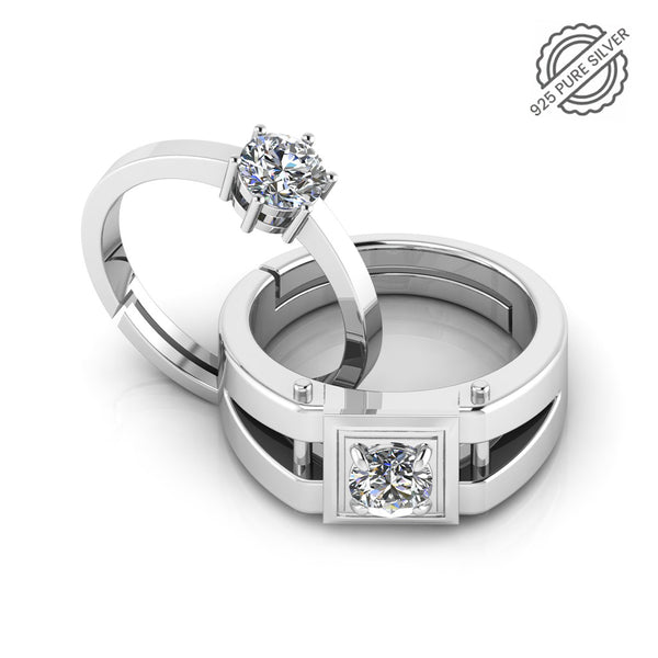 925 Pure Sterling Silver Solitaire and Stardom Mens Couple's Ring