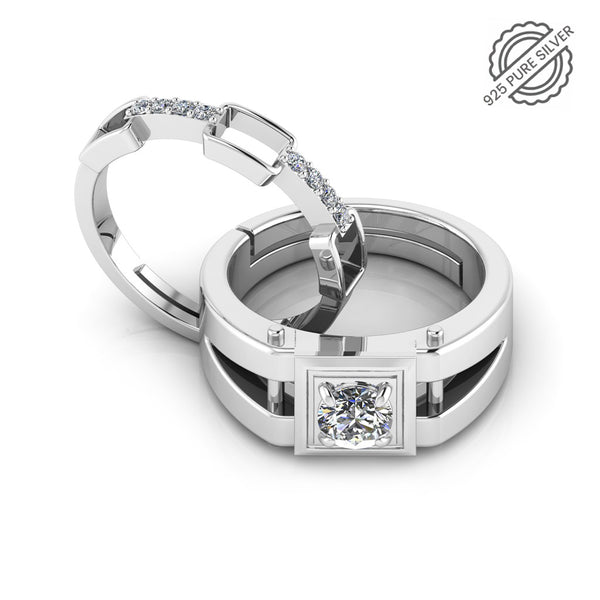 925 Pure Sterling Silver Minimal Zircon Diamond and Stardom Mens Couple's Ring