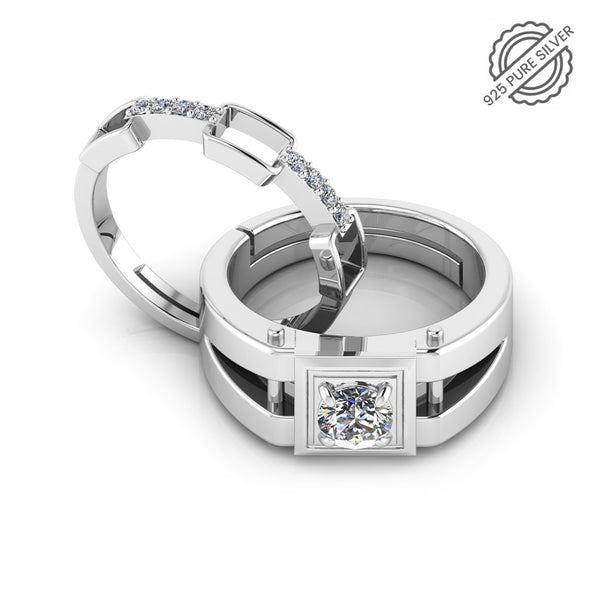 925 Pure Silver Minimal Zircon Diamond Stardom Couple's Ring