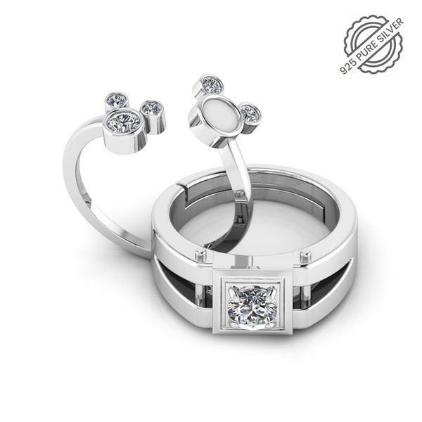 925 Pure Sterling Silver Cute Mickey Enamel and Stardom Mens Couple's Ring