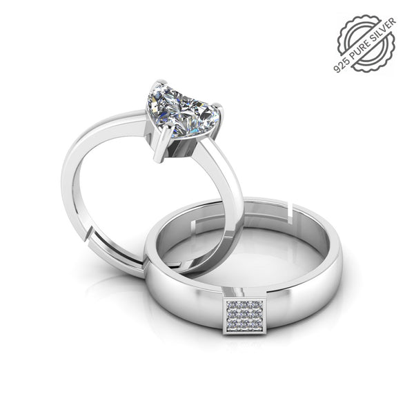 925 Pure Starling Silver Heart Shape Single Diamond and  Classy Status Special Couple's Ring