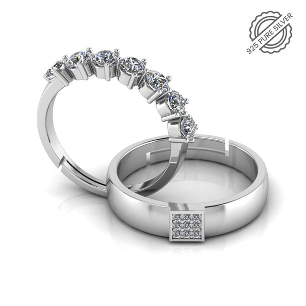 925 Pure Starling Silver Diamond Studded Minimal and Classy Status Special Couple's Ring