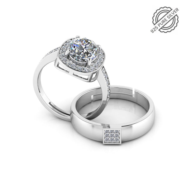 925 Pure Starling Silver  Solitaire Queens Free-Size and Classy Status Special Couple's Ring