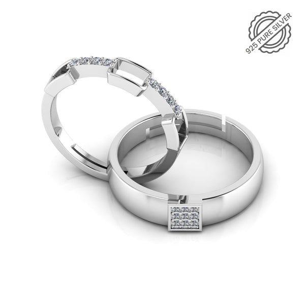 925 Pure Starling Silver Minimal Zircon Diamond and Classy Status Special Couple's Ring