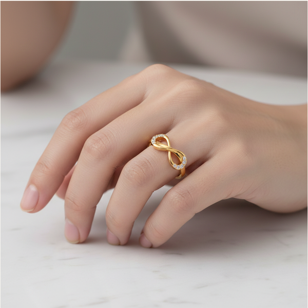 925 Sterling Silver Gold Plated Adjustable Infinity Ring for Women | Diamond Look Party Wear Gift