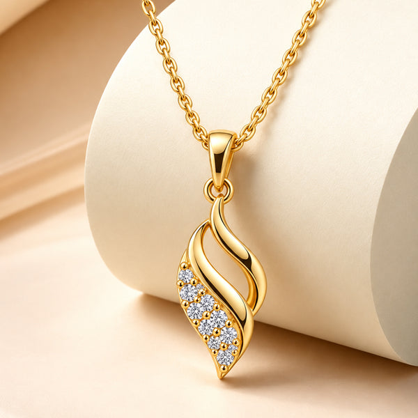 925 Silver Gold Plated Leaf Design Pendant With Chain for Women & Girls