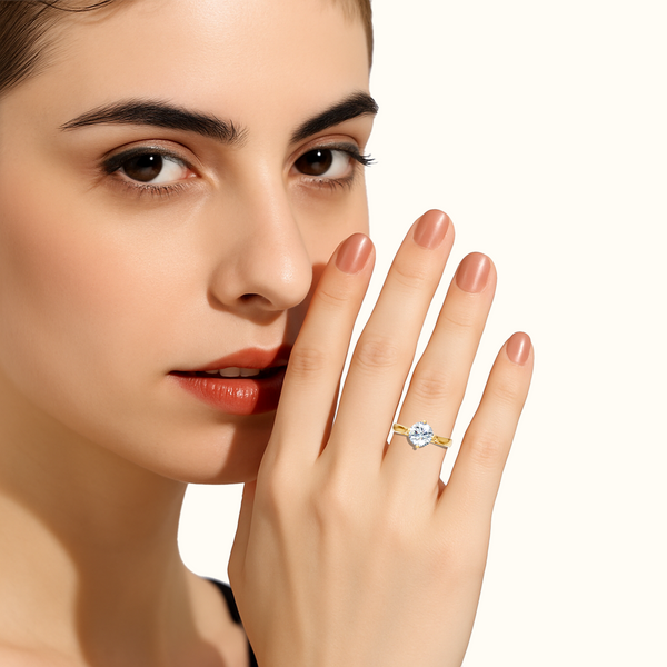 Miss Highness 925 Sterling Silver Gold Plated Adjustable Solitaire Ring for Women | Diamond Look Party Wear Gift