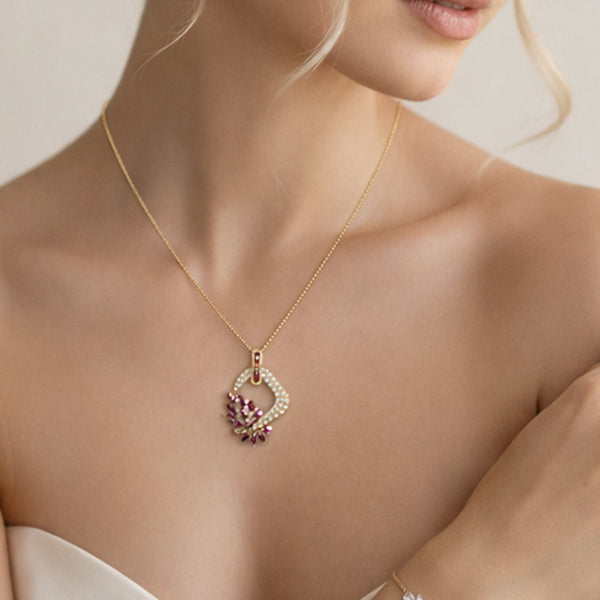 925 Sterling Silver 24K Gold Plated Floral Drop Pendant for Women & Girls