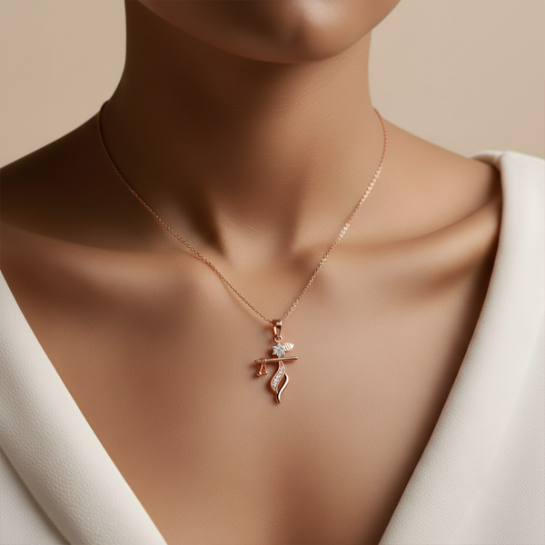 Miss Highness Shri Krishna Bansuri Pendant Rose Gold-Plated 925 Silver | CZ Studded Flute Necklace for Women