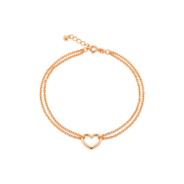 925 Pure Silver Adjustable 24K Pure Rose Gold Plated Heart Anklet for Women