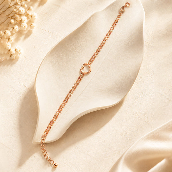 925 Pure Silver Adjustable 24K Pure Rose Gold Plated Heart Anklet for Women