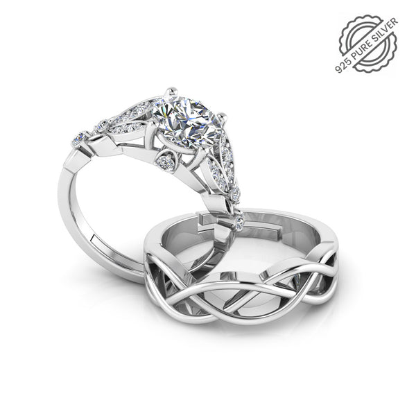 Pure 925 Sterling Silver Antique Austrian Engagement and Celtic Knot Ring For Couple's
