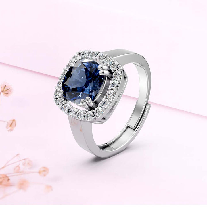 Pure 925 Silver Blue Stone Sapphire engagement Ring for Girls